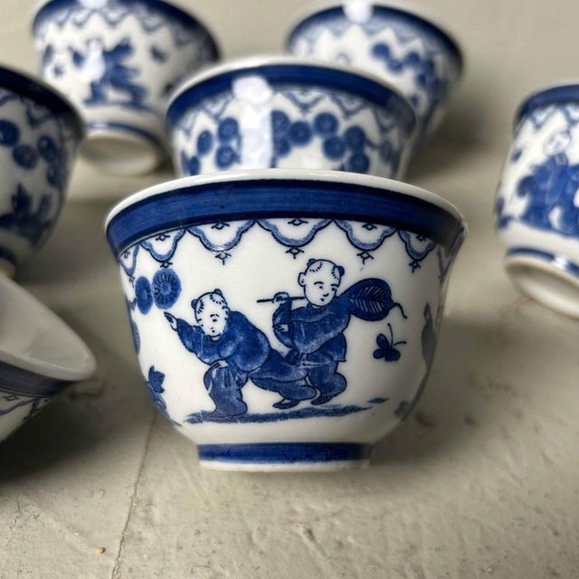 Mid-Century Modern Sencha Cups with Karako Decor, Japan, 1930s, Set of 10 For Sale - Image 3 of 15