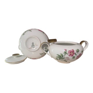 Vintage Porcelain Cream & Sugar Set by Heinrich & Co (H&c), “Montrose” Pattern With Gold Trim For Sale