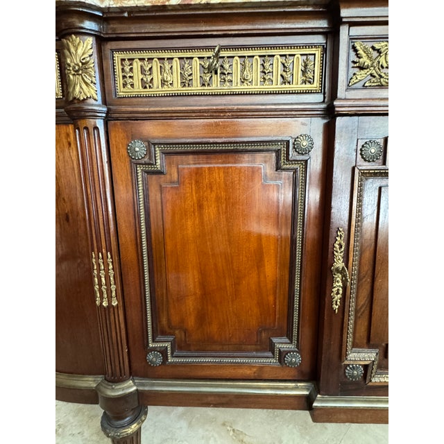 Brown French Louis XVI Mahogany Sideboard / Server / Buffet / Credenza With Mirror, Marble Top and Bronze Details C. 1890-1900 For Sale - Image 8 of 15