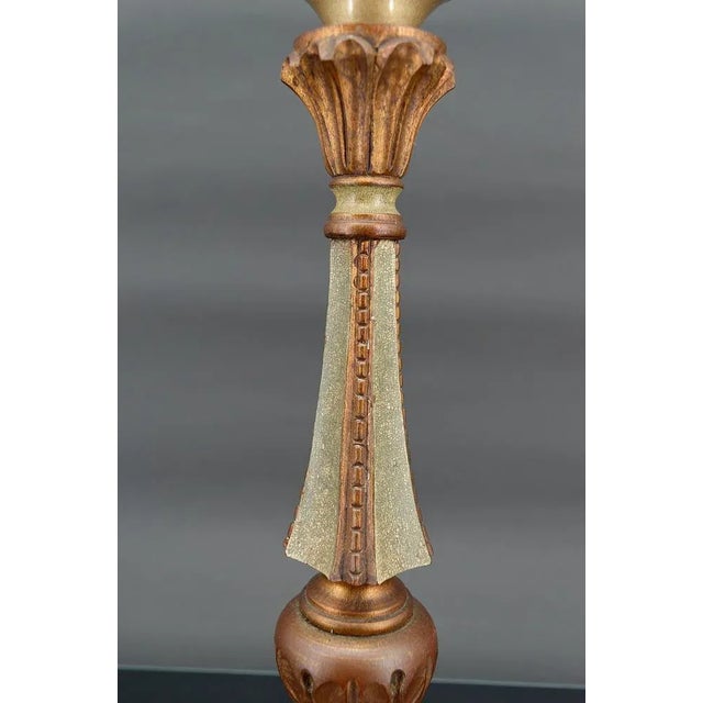 Wood French Art Deco Lamp in Green Painted Wood and Copper Patina, 1920 For Sale - Image 7 of 10