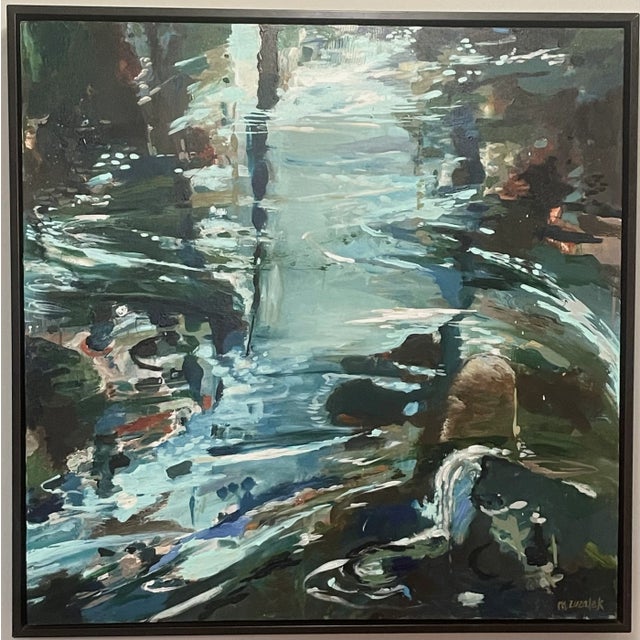 Abstract "Breathing Room" Large Blue Brown Abstract Painting Framed by Michele Zuzalek For Sale - Image 3 of 8