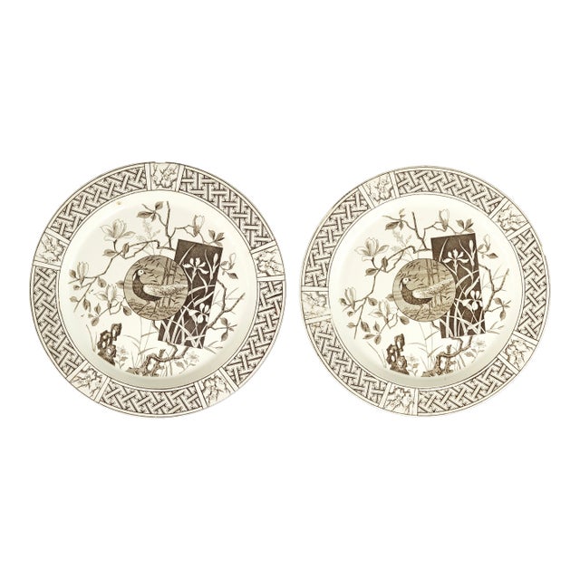 Pair of Mintons Aesthetic Movement Transferware Plates Faison Pattern Circa 1880 For Sale