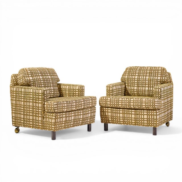 Edward Wormley for Dunbar Mid Century Mahogany Lounge Chairs - Pair Each chair measures: 31.5 wide x 34 deep x 28 high,...