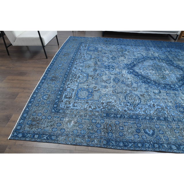 1970s Vintage Persian Handmade Wool Cotton Blue Area Rug For Sale - Image 10 of 11