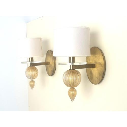 Gold Fleck Murano Glass Wall Sconces from Barbara Barry for Baker Furniture, Set of 2 For Sale - Image 4 of 13