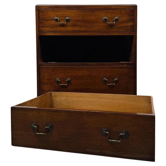 Small Antique Early 20th Century Campaign Chest of Drawers For Sale - Image 3 of 12
