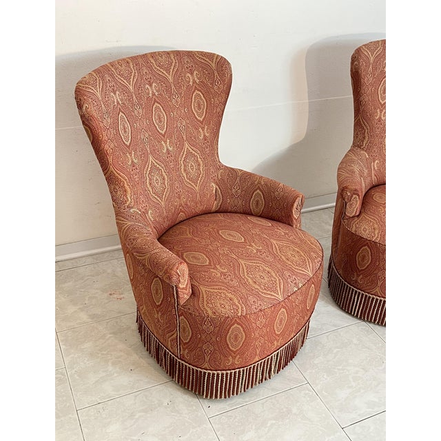 Set of 2 Mid-century Italian armchairs, 1950s Small signs of aging as per descriptive photographs. Intact structure.