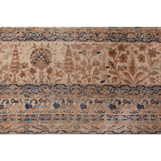 Camel Camel and Pastel Blue Antique Persian Kirman Rug For Sale - Image 8 of 11