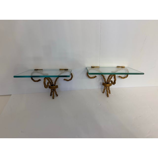 Hollywood Regency Vintage Hollywood Regency Glass Shelves -a Pair For Sale - Image 4 of 4