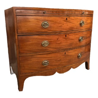 Early 19th Century English Mahogany Sheraton Style Bow Front Chest of Drawers With Pull-Out Writing Surface For Sale