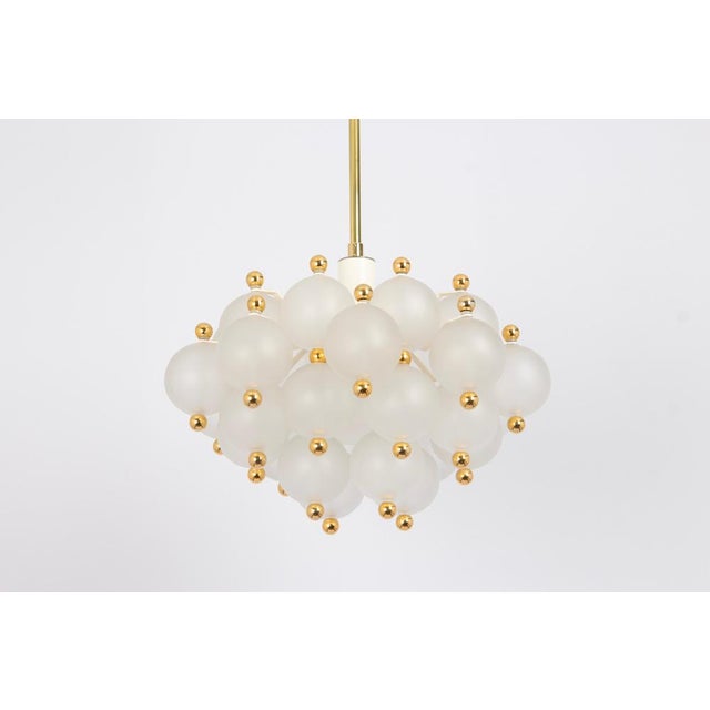 1970s Large Frosted Glass and Brass Chandelier attributed to Kinkeldey, Germany, 1970s For Sale - Image 5 of 14