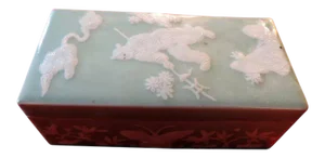 19th Century Chinese Celadon Porcelain Characters & Butterflies Writing Box