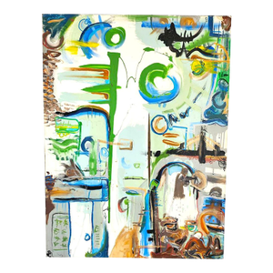 1990s Vintage Large Abstract Neo Expressionist Oil on Canvas Painting in the Style of Jean Michel Basquiat