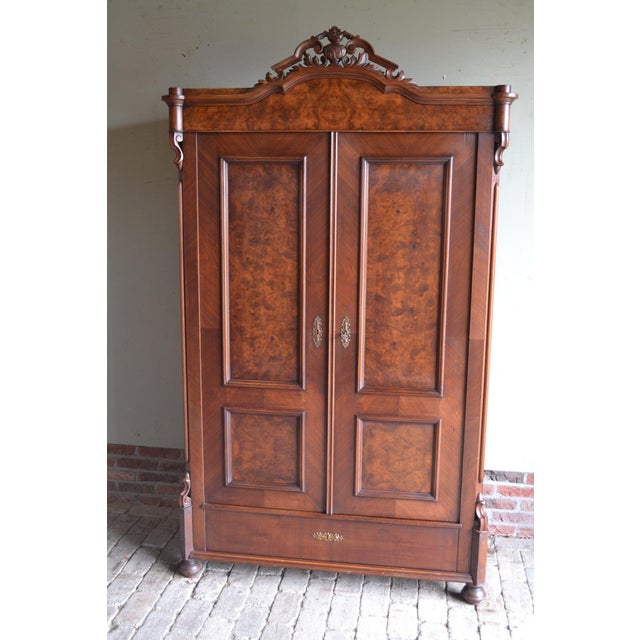 Antique Art Deco Walnut Crested Cabinet For Sale - Image 10 of 11