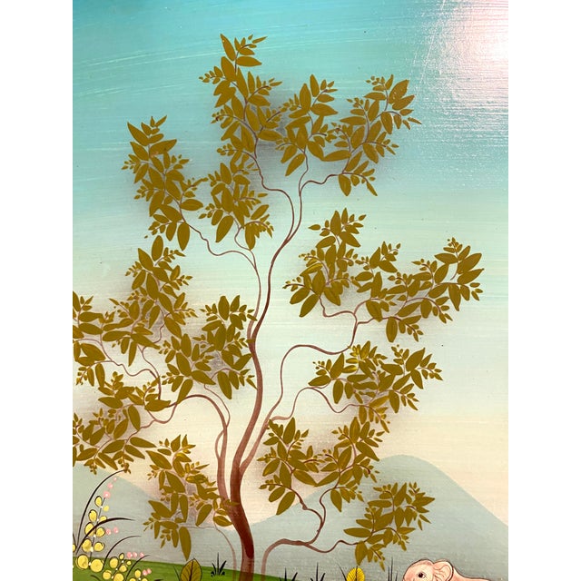 Mid 20th Century Mid 20th Century Arturo Alcala Mexican Folk Art Painting – Landscape With Birds, Deer, Elephants, Toucans, & Wildlife For Sale - Image 5 of 15
