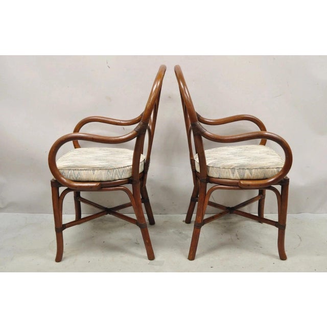 Vintage Hollywood Regency Bentwood Rattan Fan Back Dining Chairs - Set of 4 For Sale - Image 9 of 12