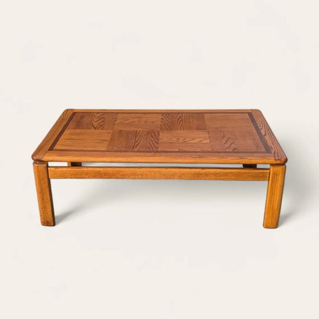 1980s Mid-Century Oak Coffee Table With Checkered Parquet Top For Sale - Image 4 of 10