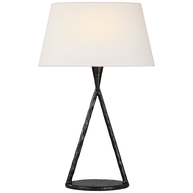 Transitional Ian K. Fowler by Visual Comfort Signature Cesta 28" Sculpted Table Lamp in Aged Iron with Linen Shade For Sale - Image 3 of 3