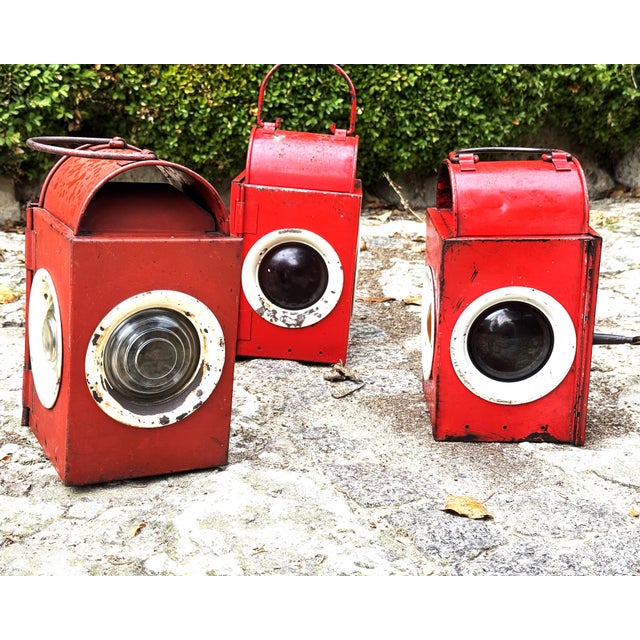 Metal Vintage Railway Signal Lanterns, Austria, 1930s, Set of 3 For Sale - Image 7 of 17