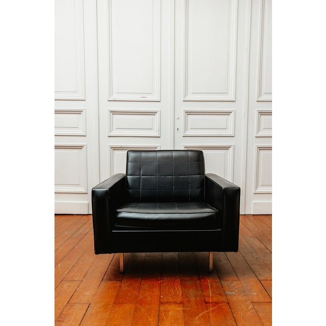 Armchair in Black Imitation Leather, 1960 For Sale - Image 3 of 8