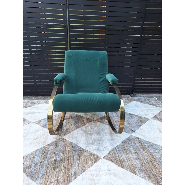1970s In the Style of Guido Faleschini Chrome and Brass Milo Baughman Rocking Chair For Sale - Image 4 of 12