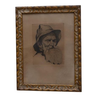 1920s Belgian Passe-partout Man Portrait With Gilded Wooden Frame For Sale