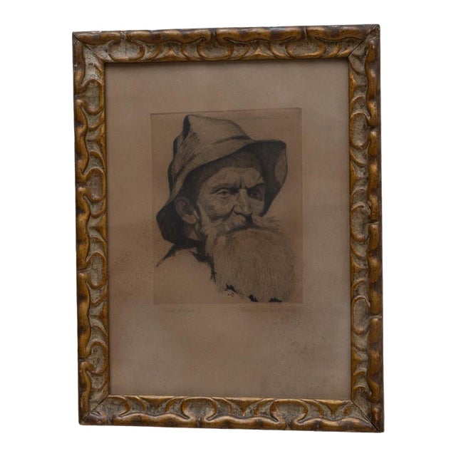1920s Belgian Passe-partout Man Portrait With Gilded Wooden Frame For Sale