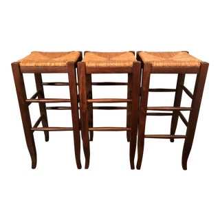 3 Vintage Italian Hardwood Backless Bar Stools For Sale