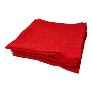 Vintage Red Linen Napkins - Set of 8 For Sale