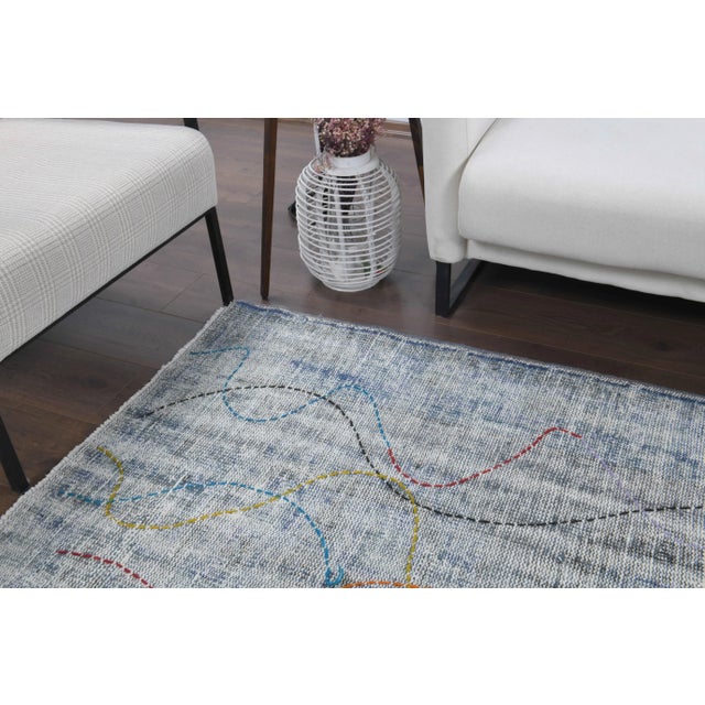 Blue Vintage Turkish Hand-Knotted Wool Cotton Blue Runner For Sale - Image 8 of 11