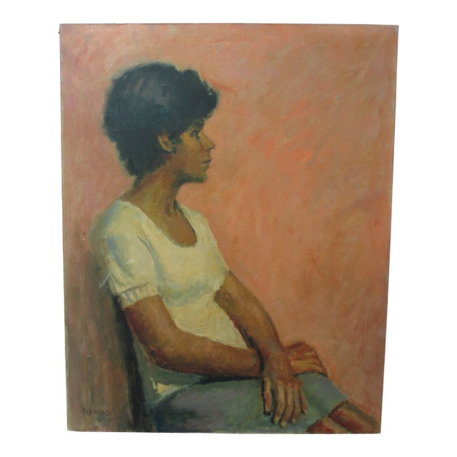 Vintage 1960s Oil on Canvas Portrait of a Lady For Sale