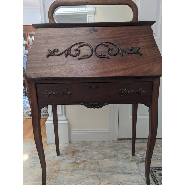 Traditional Oak Ladies Slant Top Desk With Mirror by Larkin With Desk