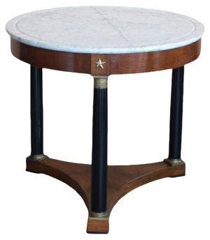 Empire Italian Walnut Wood Rounded Coffee Table White Marble from Carrara Top