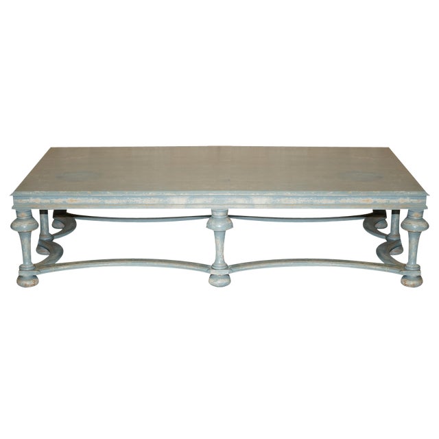Solid Six Pillar French Country House Coffee Table in Original Paint For Sale