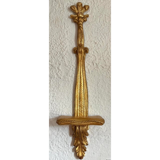 Wood 20th Century Italian Gold Gilt Wood Wall Plate Shelf Holder For Sale - Image 7 of 7