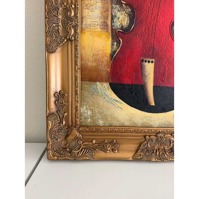 Red Original Textured Oil Painting “Nocturne” by Alena Kalen Framed Musical Violin For Sale - Image 8 of 13