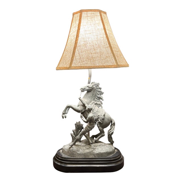 Antique Victorian Spelter Marly Horse & Groom Statue Lamp – After Guillaume Coustou, Late 19th Century Gsj For Sale