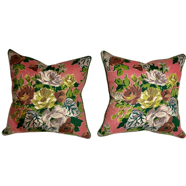 Textile Vintage Floral Pillows Mid-20th Century With Scalamandré Backing - A Pair For Sale - Image 7 of 8