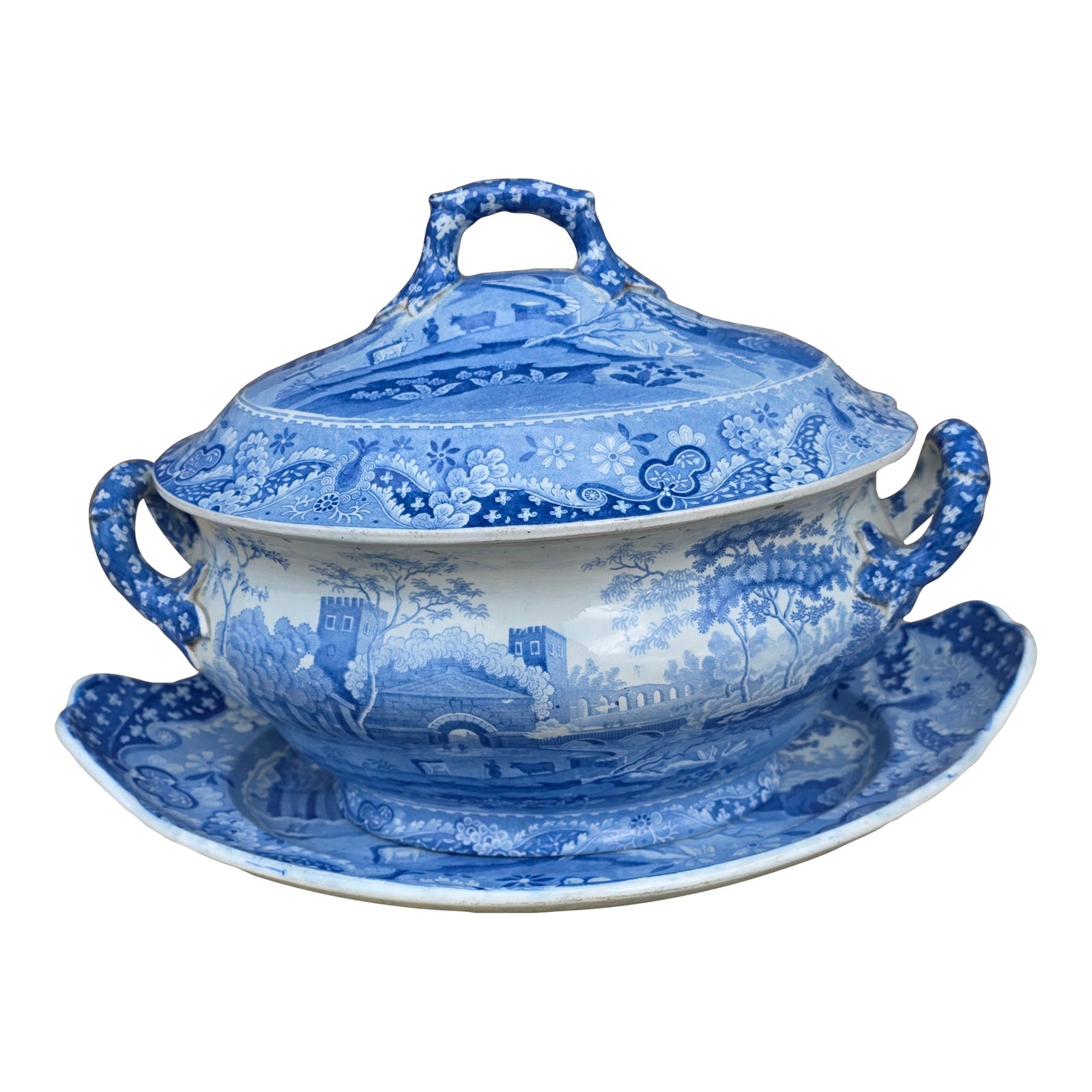 Blue and White Spode Tureen With Under Plate | Chairish