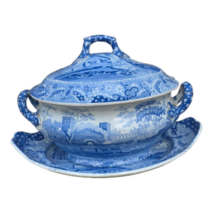 Blue and White Spode Tureen With Under Plate