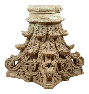 Indian Antique Corinthian Temple Capital Carving with Distressed Patina