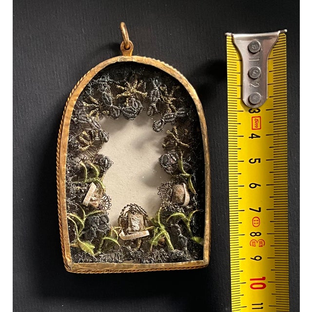18th Century Gilt Brass Reliquary Pendant with Three Saint Relics For Sale - Image 9 of 11
