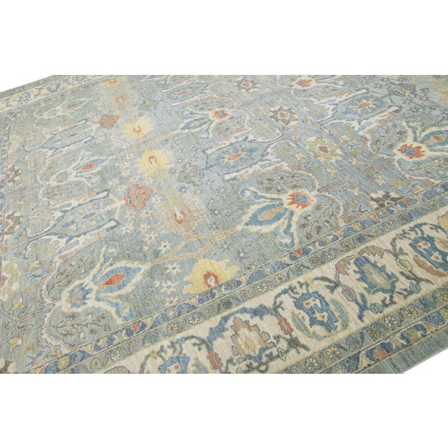 Apadana's Modern Sultanabad Square Wool Rug in Blue With Allover Pattern For Sale - Image 9 of 10