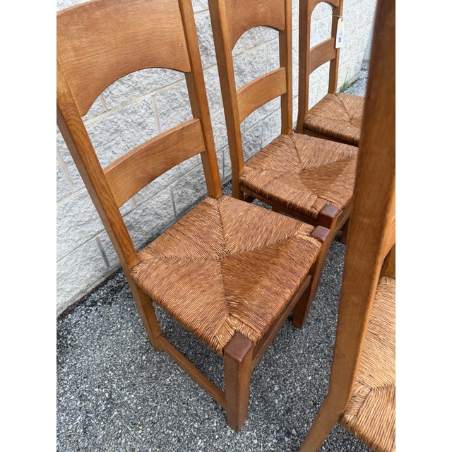 1950s French Oak & Rush Ladder-Back Dining Chairs - Set of Six For Sale - Image 11 of 13