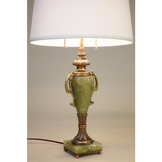 Green Mutual Sunset Lamp Co. French Empire Deco Neoclassical Green Onyx Marble Bronze Brass Table Lamps 1930's For Sale - Image 8 of 13