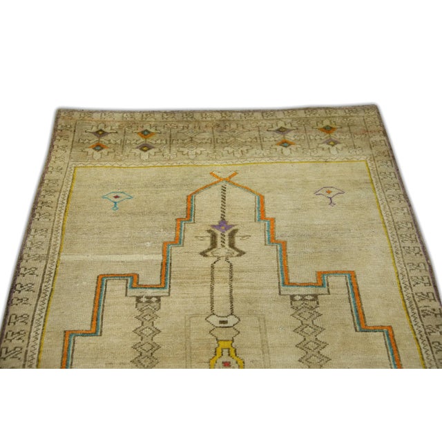 1960s Tan Multicolor Vintage Turkish Rug 3'8" X 8'2" For Sale - Image 4 of 6