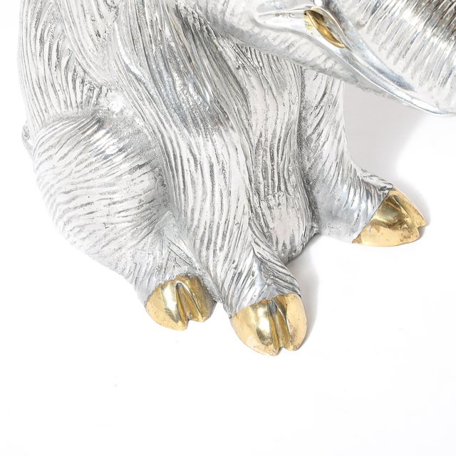 Silver Mid-Century Aluminum & Brass Sculptural Boar Wine Cooler Signed Arthur Court For Sale - Image 8 of 14