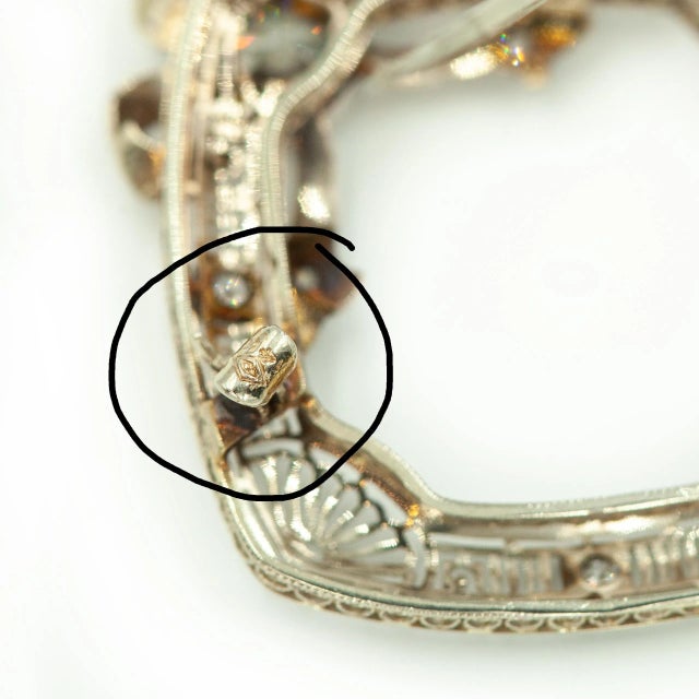 1920s 1920s 14k White Gold Diamond Filigree Wreath Pin Brooch For Sale - Image 5 of 6