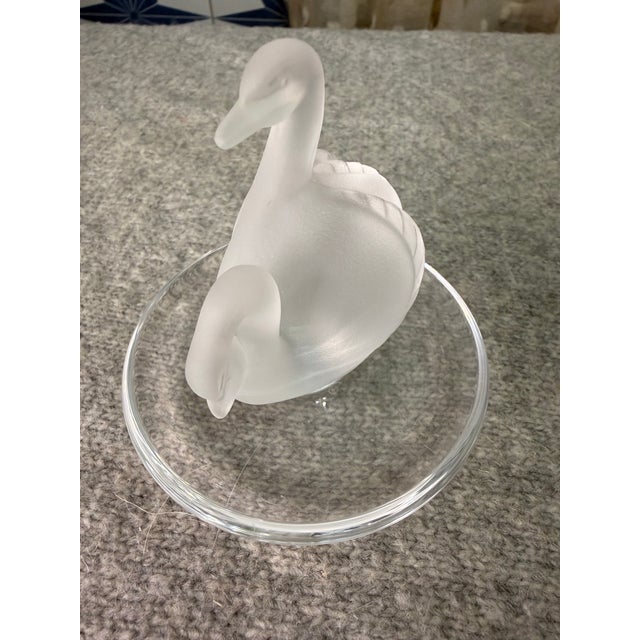 Lalique Late 20th Century Lalique France Deux Cygnes Frosted Crystal Two Swans Ring Dish Trinket Tray For Sale - Image 4 of 7
