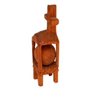 Folk Art Hand-Carved Devotional "Ball in Cage" Whimsy Sculpture With Holy Cross